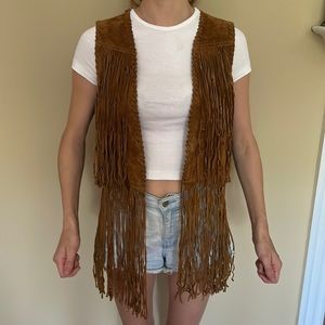 Suede leather fringed vest! Zara basic